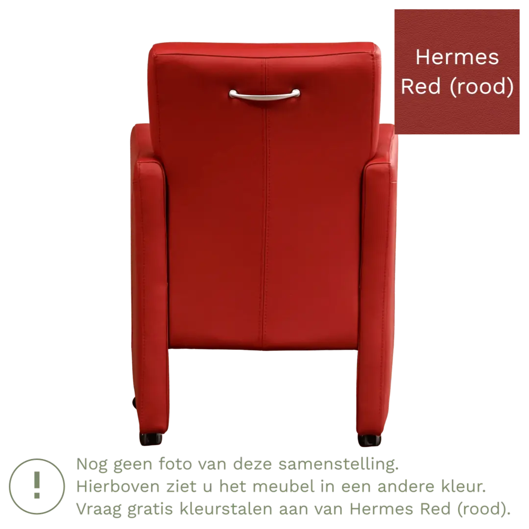 afbeelding van Leren eetkamerstoel Pleasure - Hermes Red (rood) - Met handgreep zwart