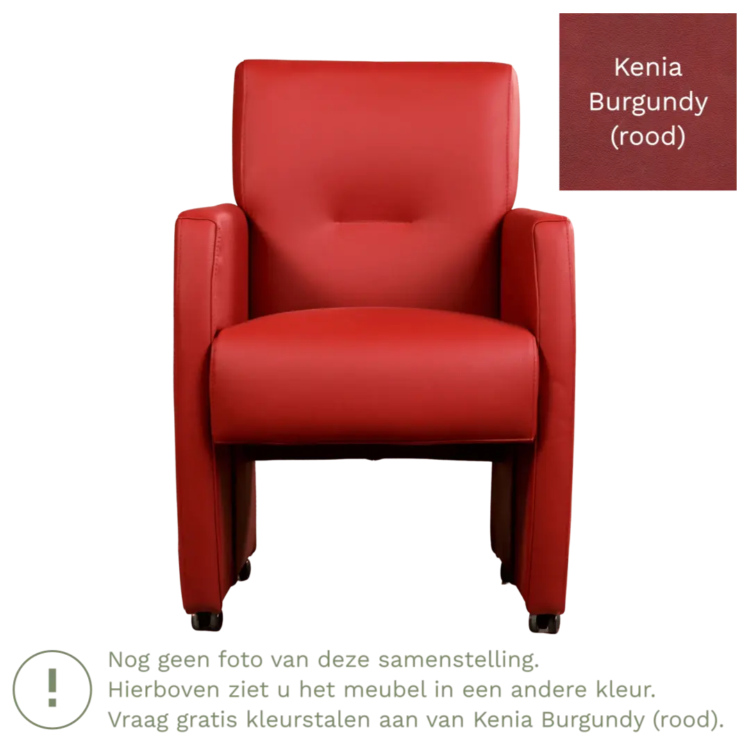 afbeelding van Leren eetkamerstoel Pleasure - Kenia Burgundy (rood) - Met handgreep zwart