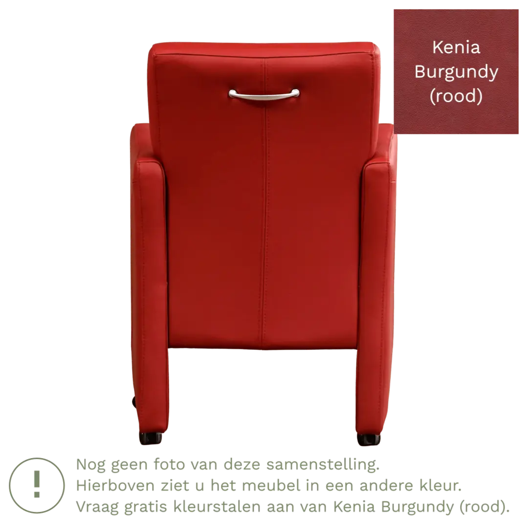 afbeelding van Leren eetkamerstoel Pleasure - Kenia Burgundy (rood) - Met handgreep zwart