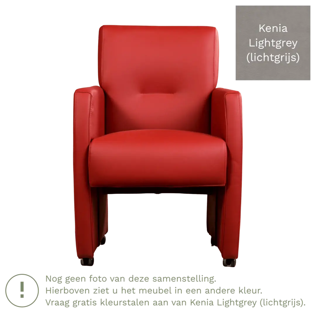 afbeelding van Leren eetkamerstoel Pleasure - Kenia Lightgrey (lichtgrijs) - Met handgreep RVS