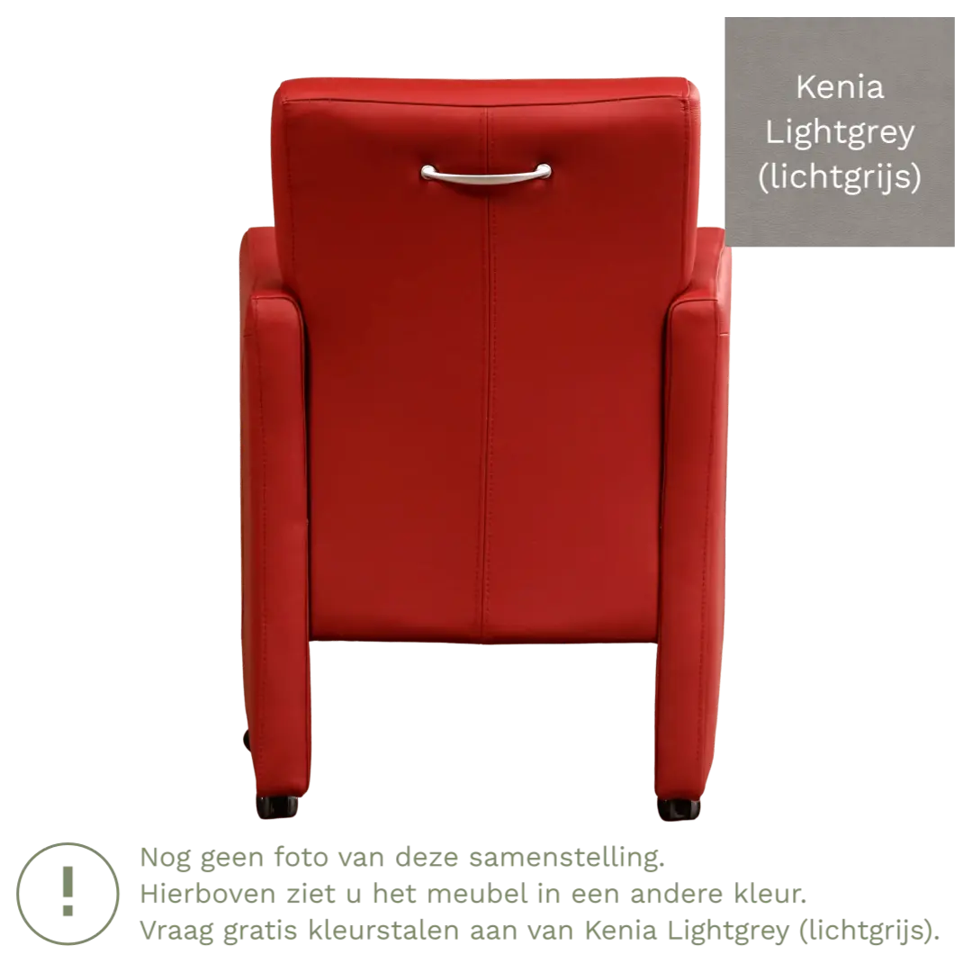 afbeelding van Leren eetkamerstoel Pleasure - Kenia Lightgrey (lichtgrijs) - Met handgreep RVS