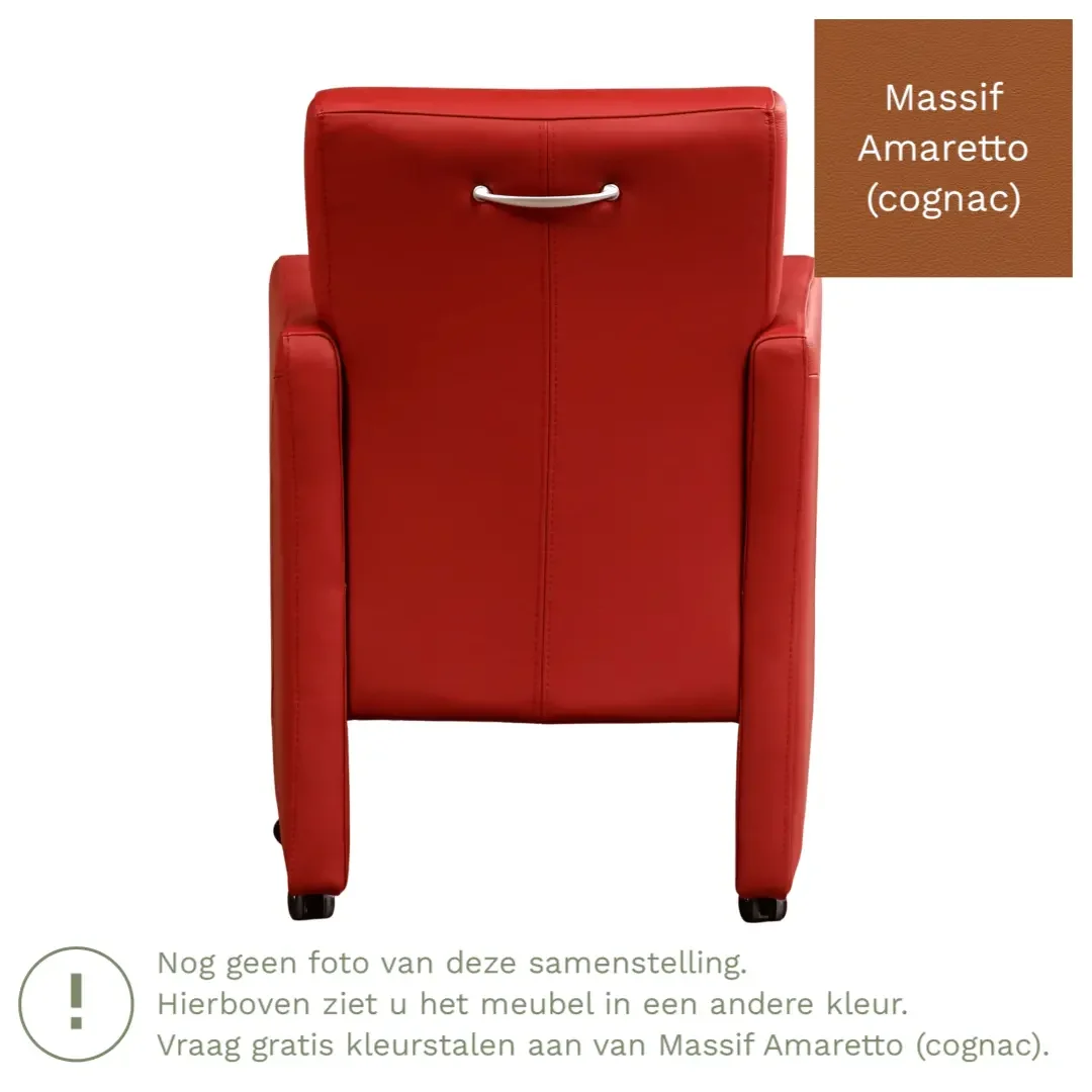 afbeelding van Leren eetkamerstoel Pleasure - Massif Amaretto (cognac) - Met handgreep zwart