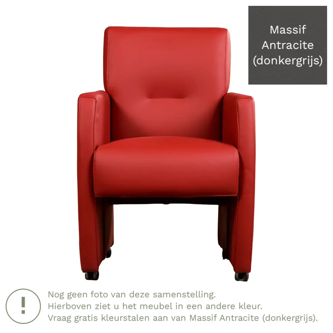 afbeelding van Leren eetkamerstoel Pleasure - Massif Antracite (donkergrijs) - Met handgreep RVS