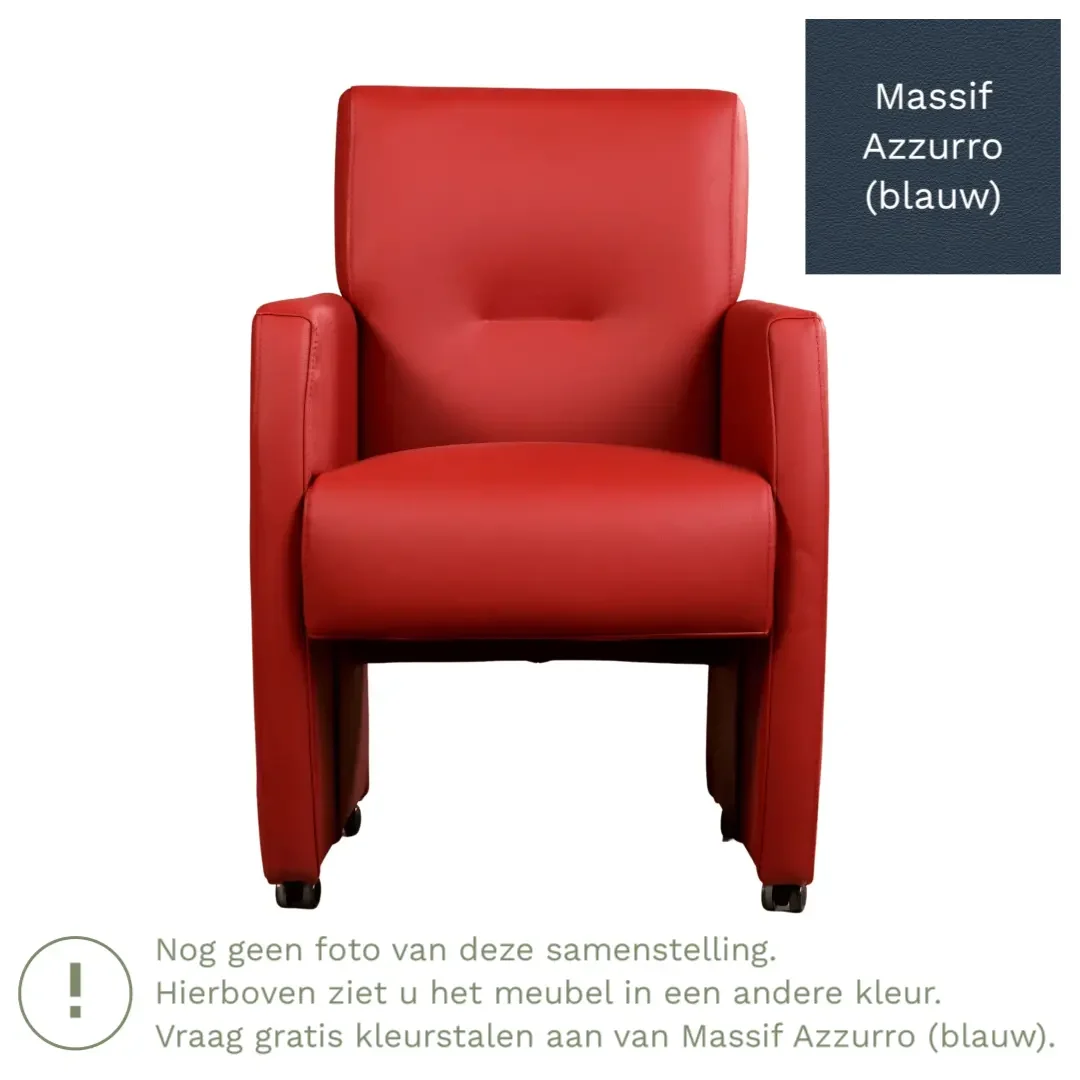afbeelding van Leren eetkamerstoel Pleasure - Massif Azzurro (blauw) - Met handgreep zwart