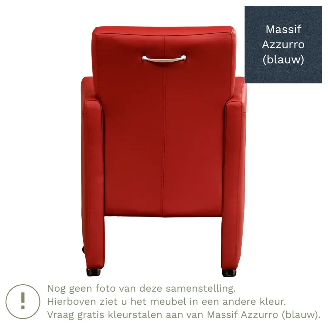 afbeelding van Leren eetkamerstoel Pleasure - Massif Azzurro (blauw) - Met handgreep zwart