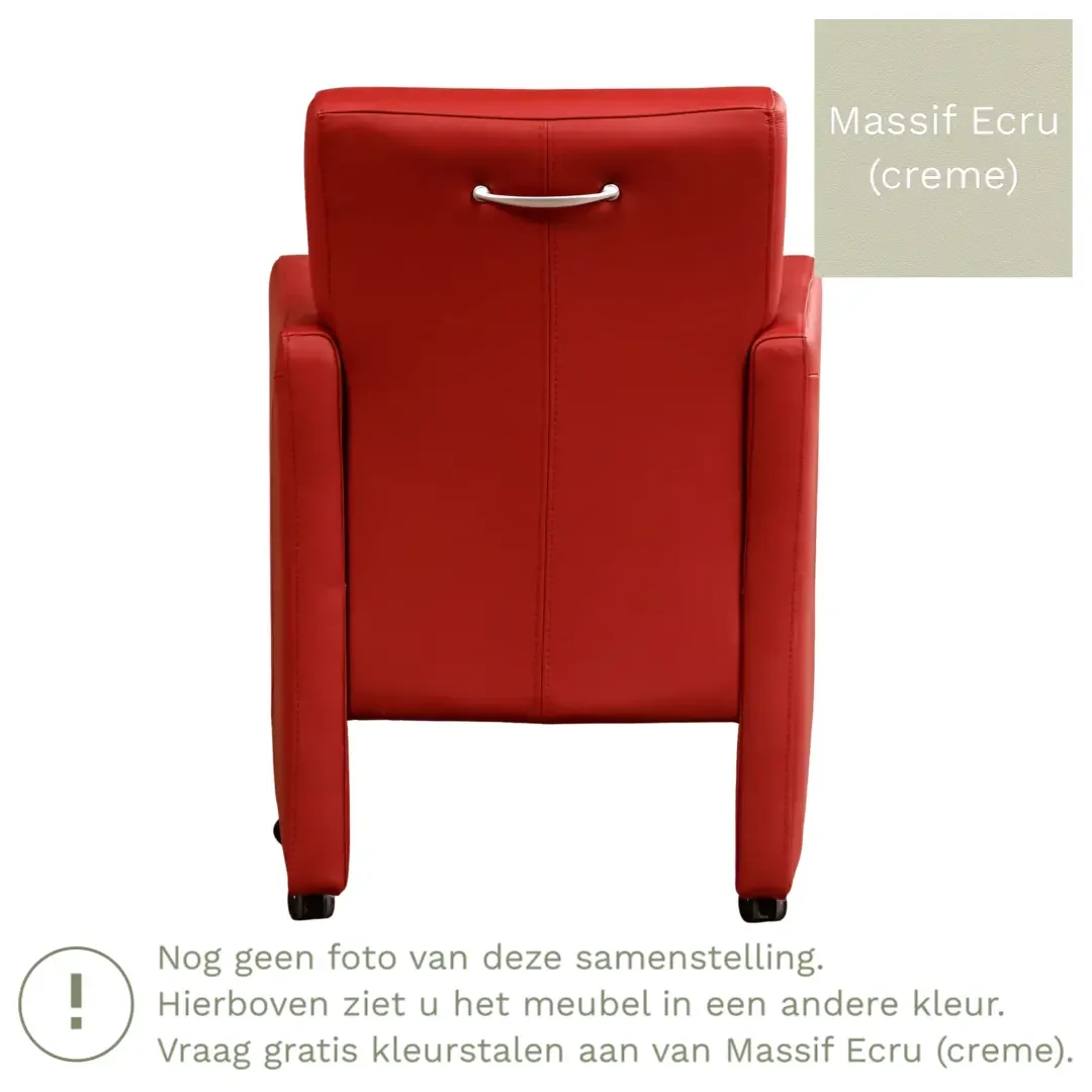 afbeelding van Leren eetkamerstoel Pleasure - Massif Ecru (crème) - Met handgreep RVS