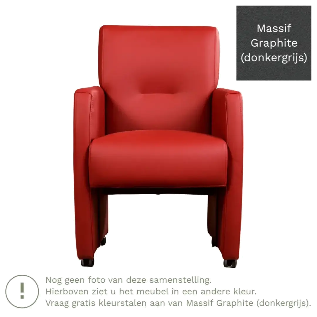 afbeelding van Leren eetkamerstoel Pleasure - Massif Graphite (donkergrijs) - Met handgreep zwart