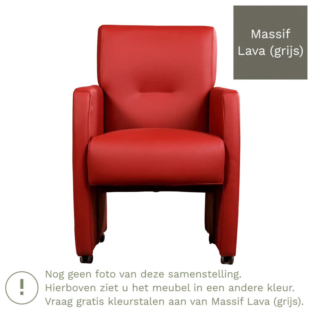 afbeelding van Leren eetkamerstoel Pleasure - Massif Lava (grijs) - Met handgreep RVS