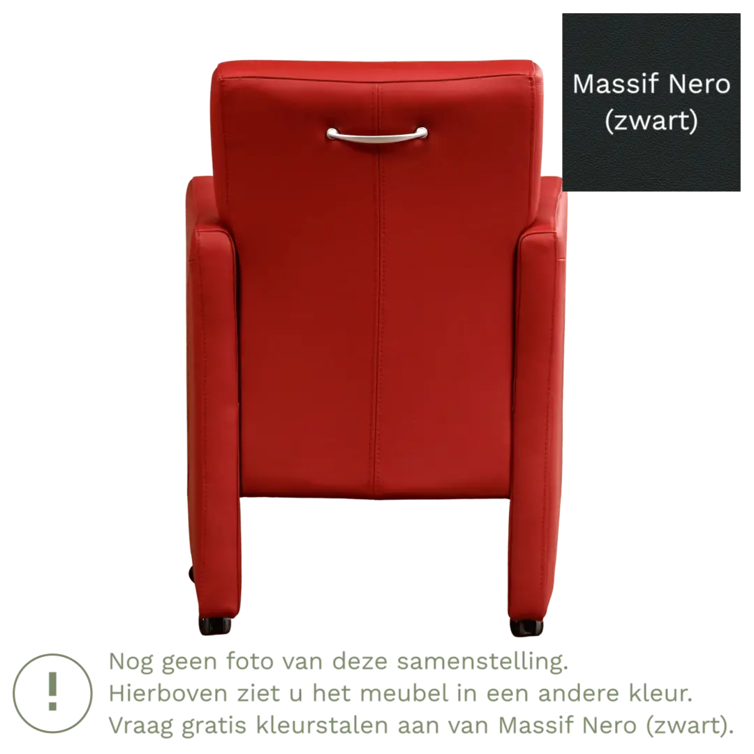 afbeelding van Leren eetkamerstoel Pleasure - Massif Nero (zwart) - Met handgreep RVS