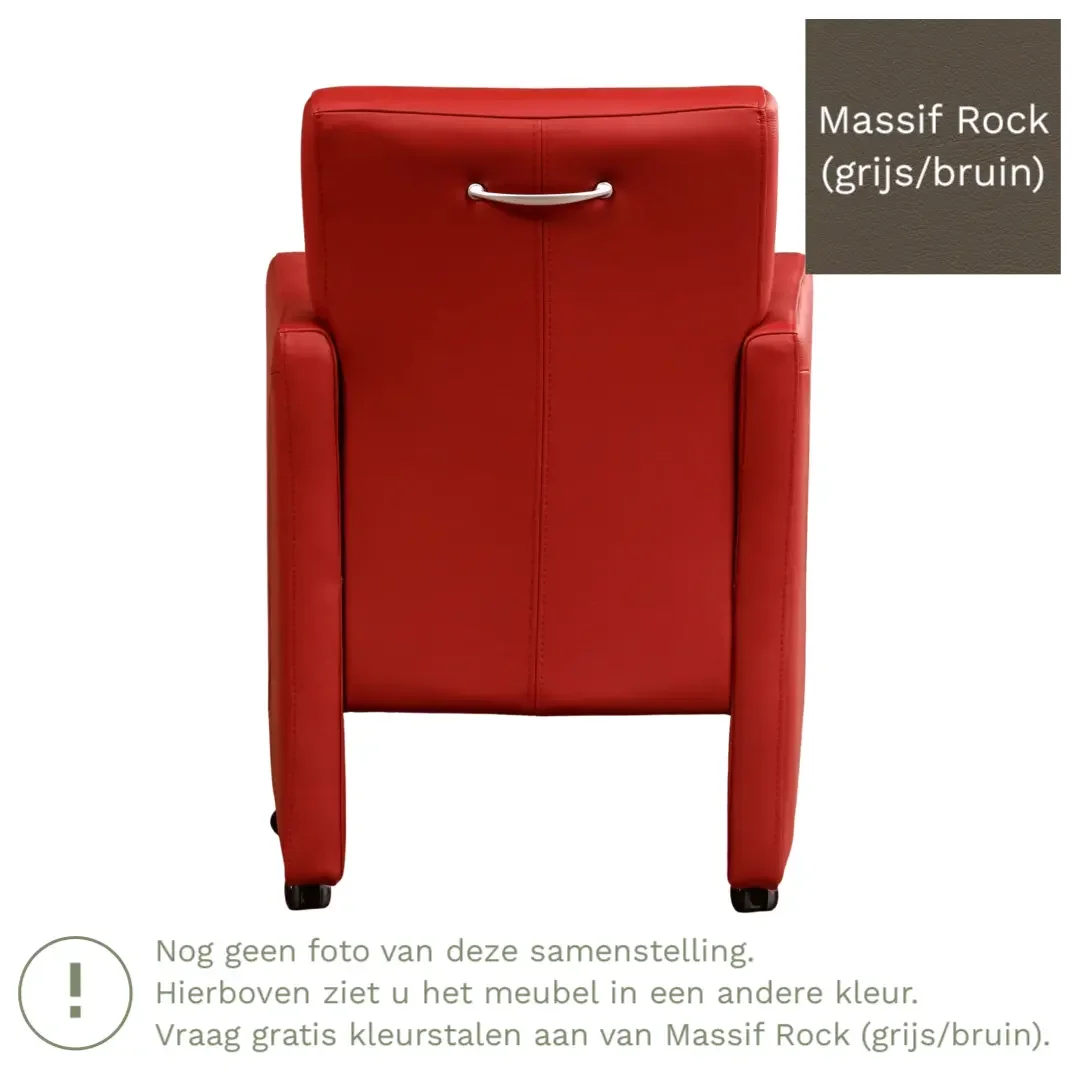 afbeelding van Leren eetkamerstoel Pleasure - Massif Rock (grijs/bruin) - Met handgreep RVS
