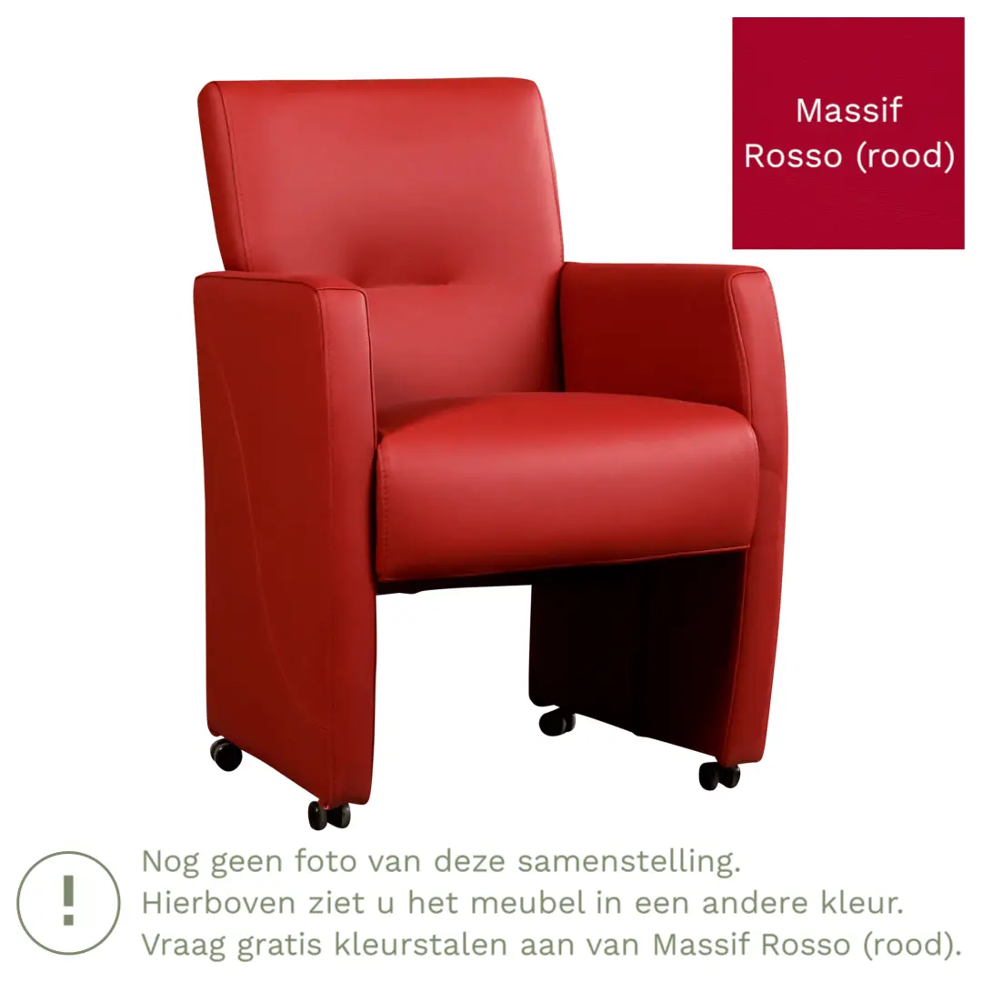 afbeelding van Leren eetkamerstoel Pleasure - Massif Rosso (rood) - Met handgreep zwart