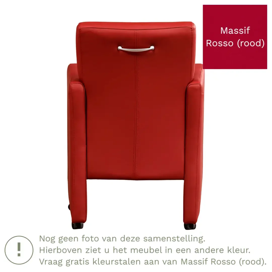 afbeelding van Leren eetkamerstoel Pleasure - Massif Rosso (rood) - Met handgreep zwart