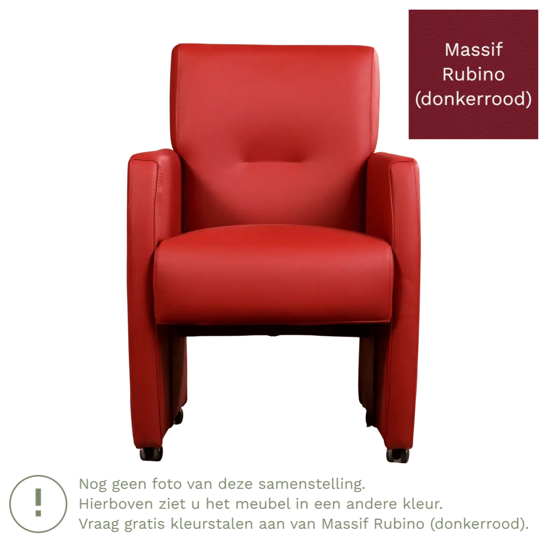 afbeelding van Leren eetkamerstoel Pleasure - Massif Rubino (donkerrood) - Met handgreep zwart