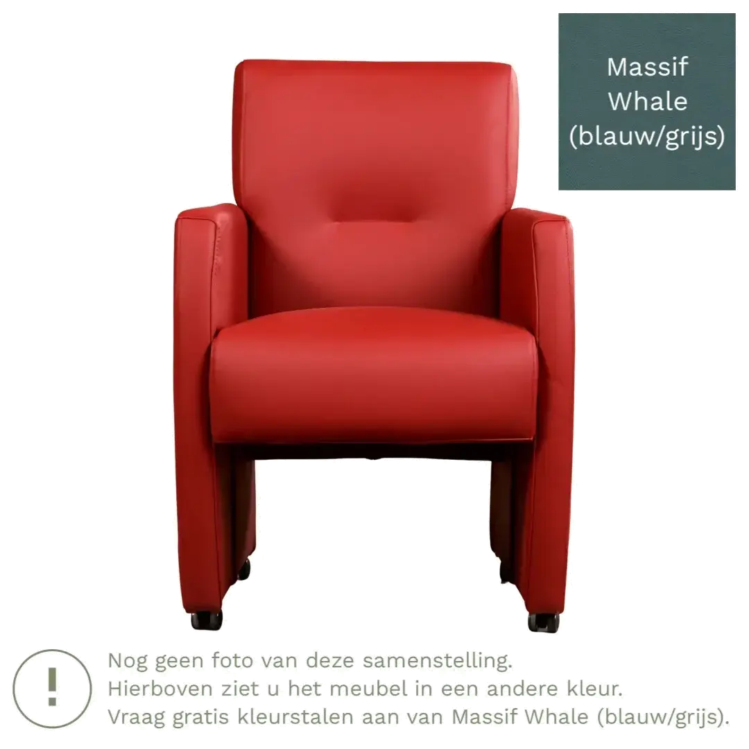 afbeelding van Leren eetkamerstoel Pleasure - Massif Whale (blauw/grijs) - Met handgreep RVS