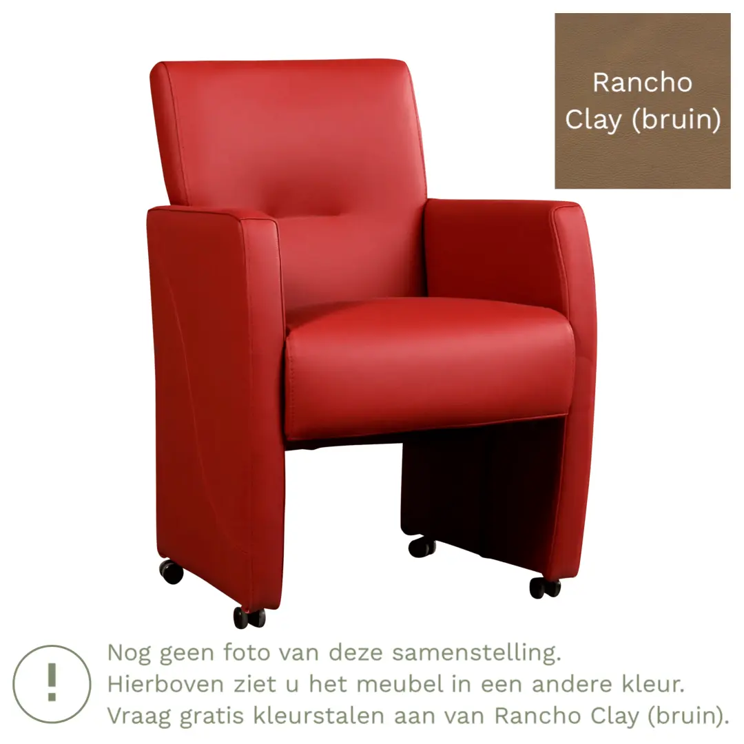 afbeelding van Leren eetkamerstoel Pleasure - Rancho Clay (bruin) - Met handgreep RVS