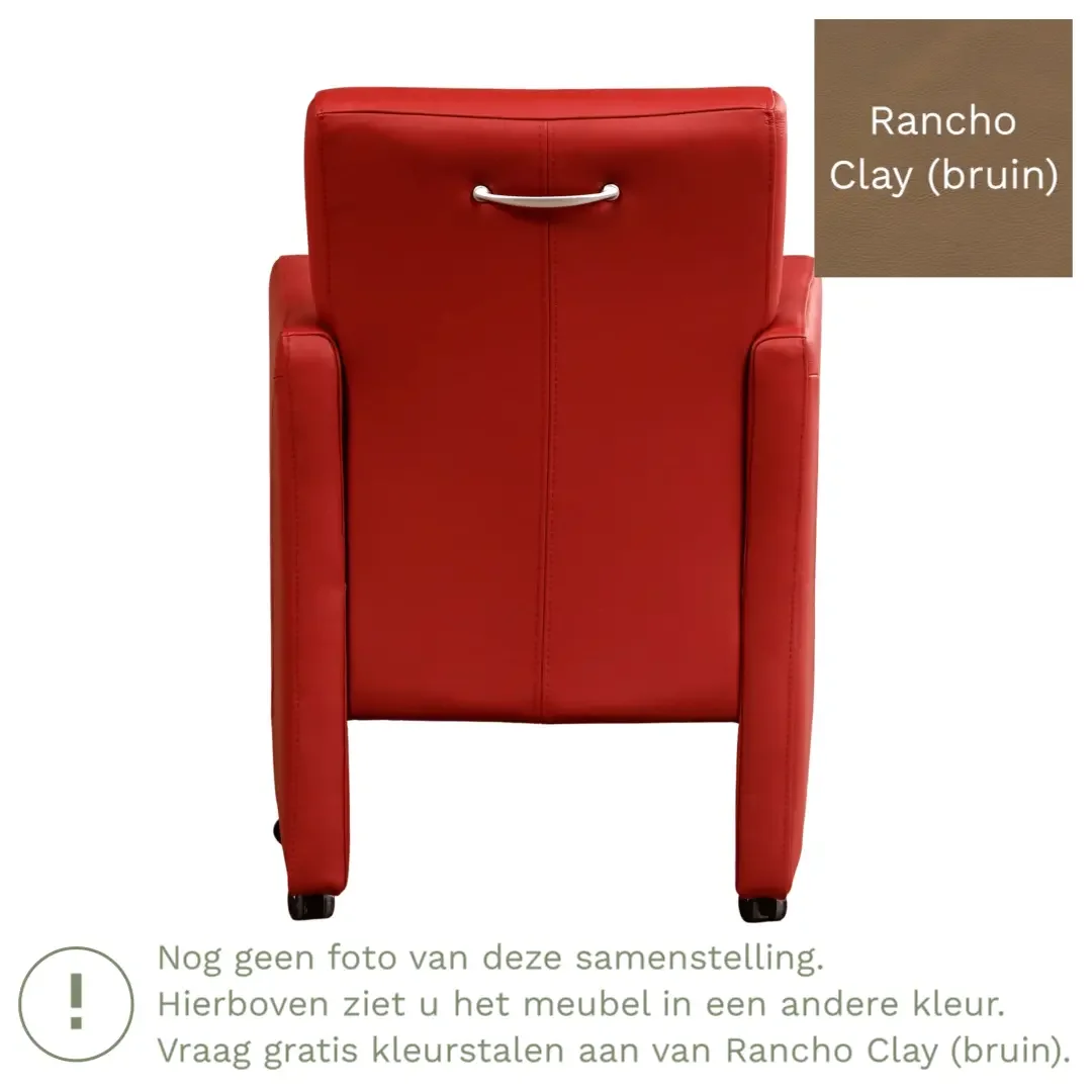 afbeelding van Leren eetkamerstoel Pleasure - Rancho Clay (bruin) - Met handgreep RVS