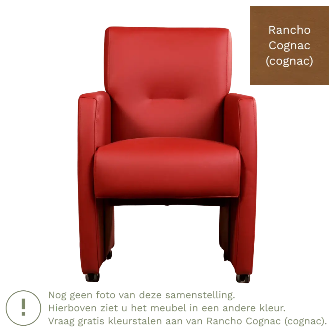 afbeelding van Leren eetkamerstoel Pleasure - Rancho Cognac (cognac) - Met handgreep zwart