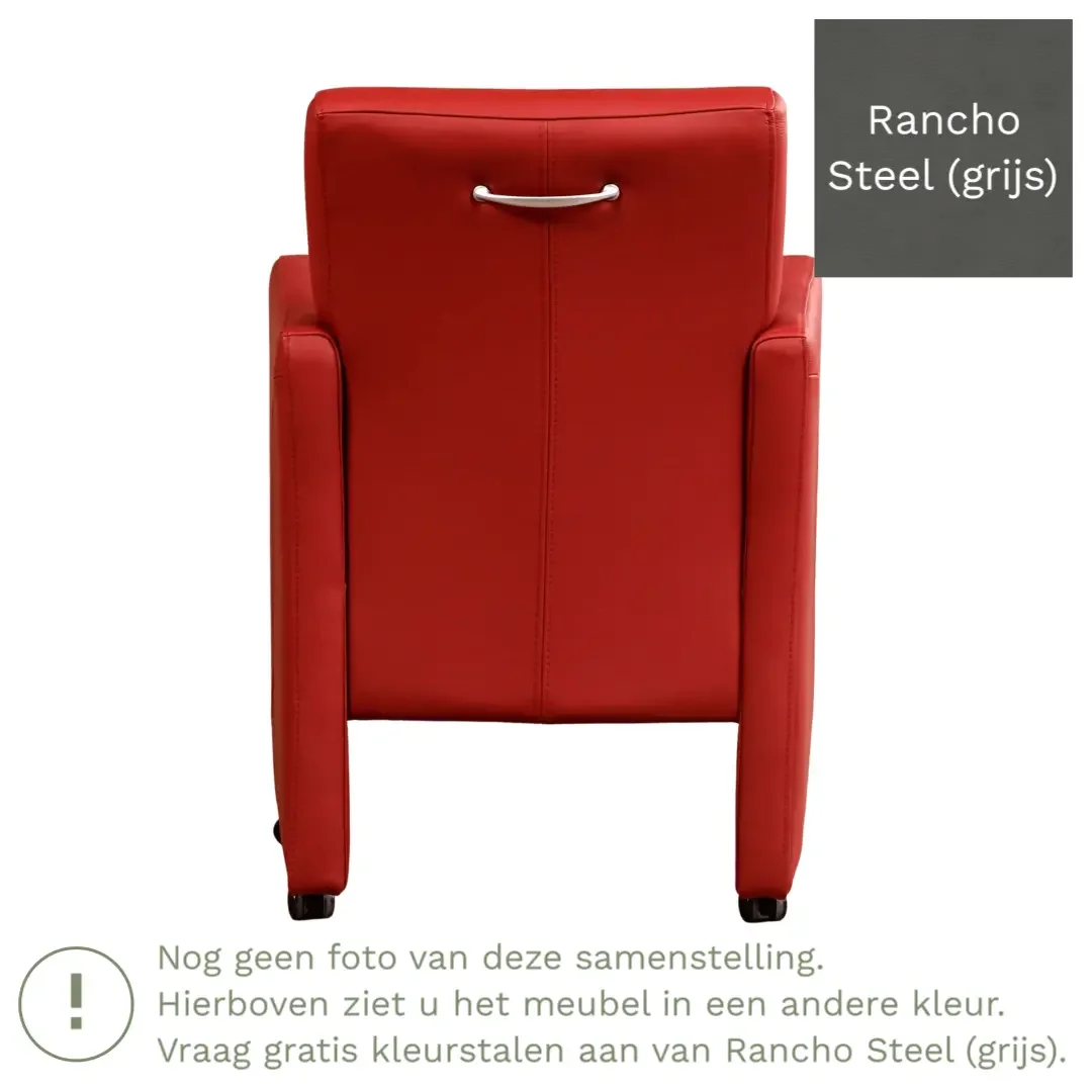 afbeelding van Leren eetkamerstoel Pleasure - Rancho Steel (grijs) - Met handgreep RVS