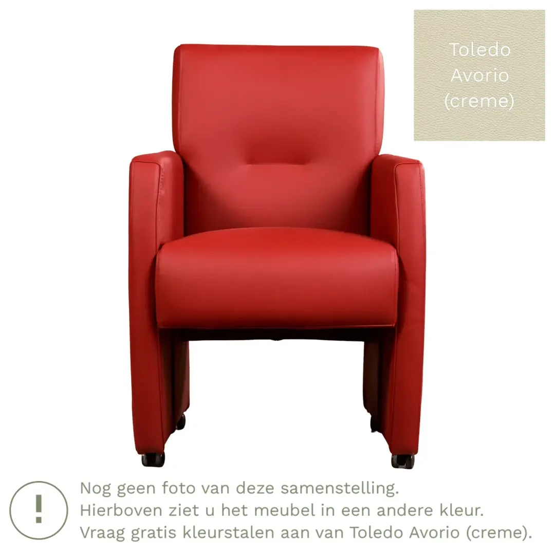 afbeelding van Leren eetkamerstoel Pleasure - Toledo Avorio (crème) - Met handgreep zwart