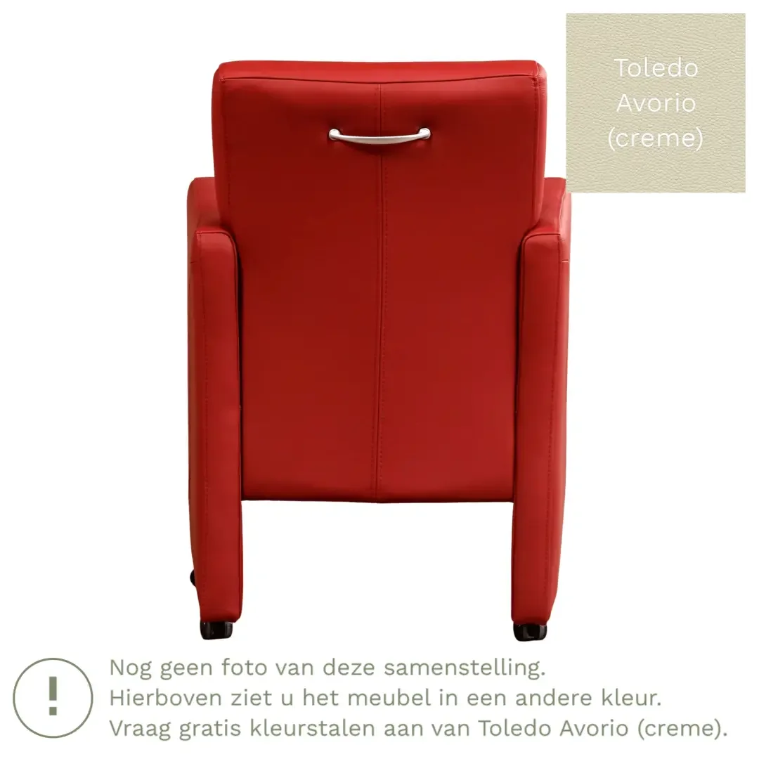 afbeelding van Leren eetkamerstoel Pleasure - Toledo Avorio (crème) - Met handgreep zwart