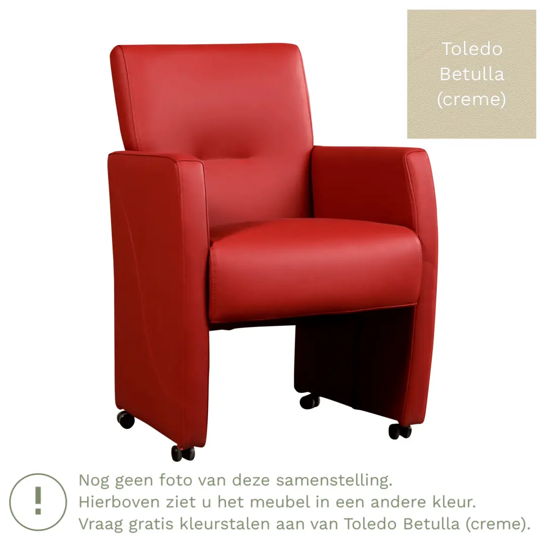 afbeelding van Leren eetkamerstoel Pleasure - Toledo Betulla (crème) - Met handgreep zwart