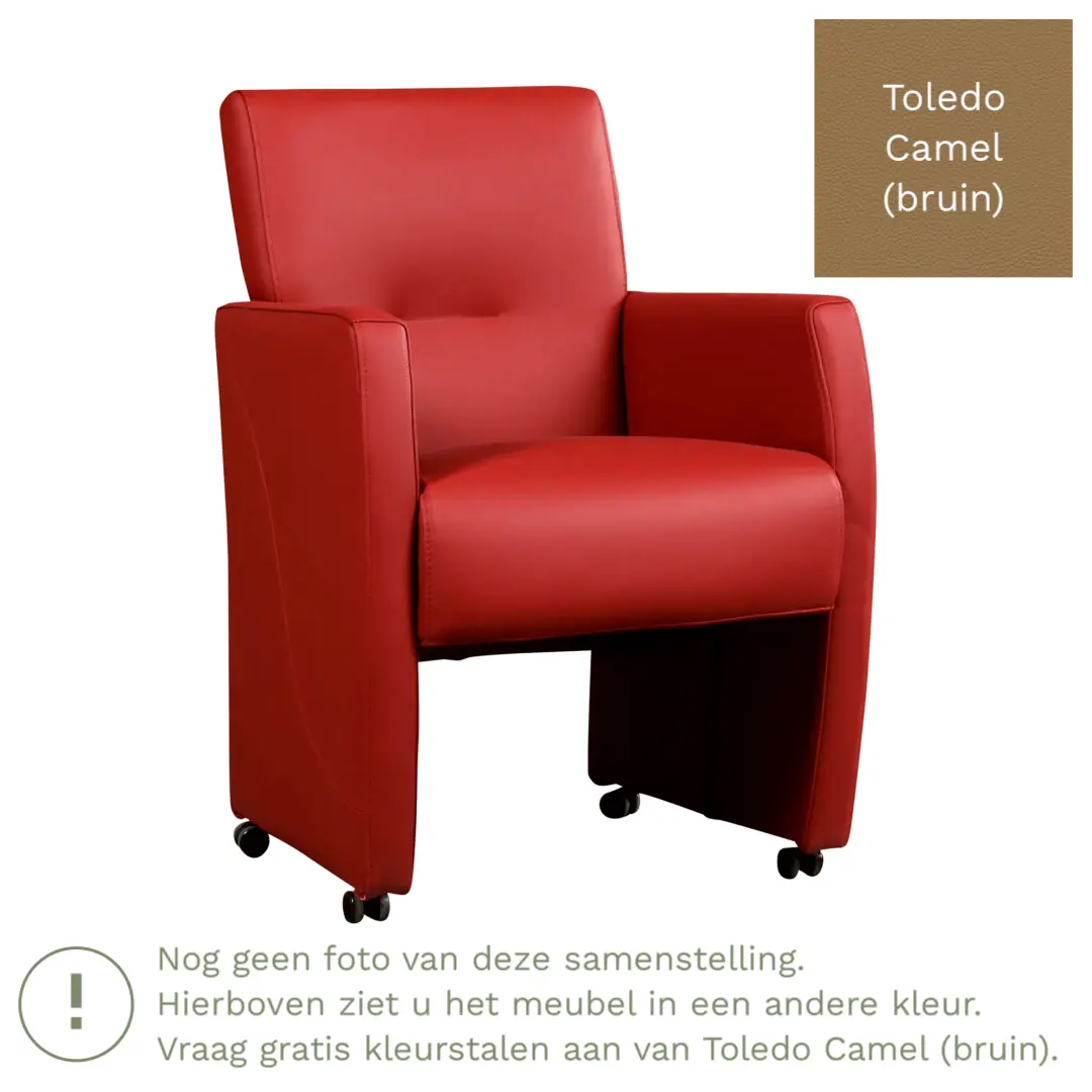 afbeelding van Leren eetkamerstoel Pleasure - Toledo Camel (bruin) - Met handgreep RVS