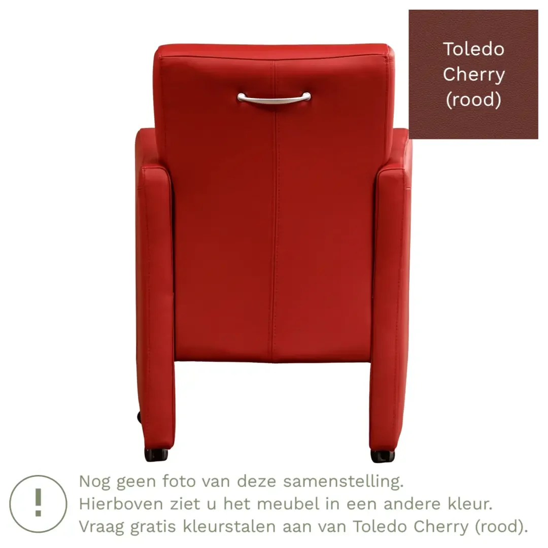 afbeelding van Leren eetkamerstoel Pleasure - Toledo Cherry (rood) - Met handgreep zwart