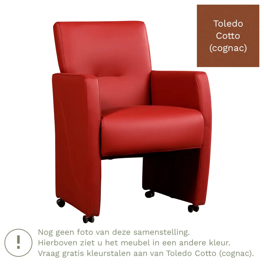 afbeelding van Leren eetkamerstoel Pleasure - Toledo Cotto (cognac) - Met handgreep zwart