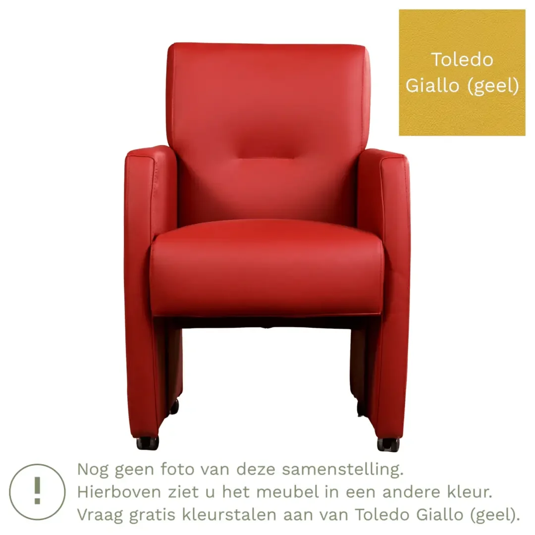 afbeelding van Leren eetkamerstoel Pleasure - Toledo Giallo (geel) - Met handgreep zwart