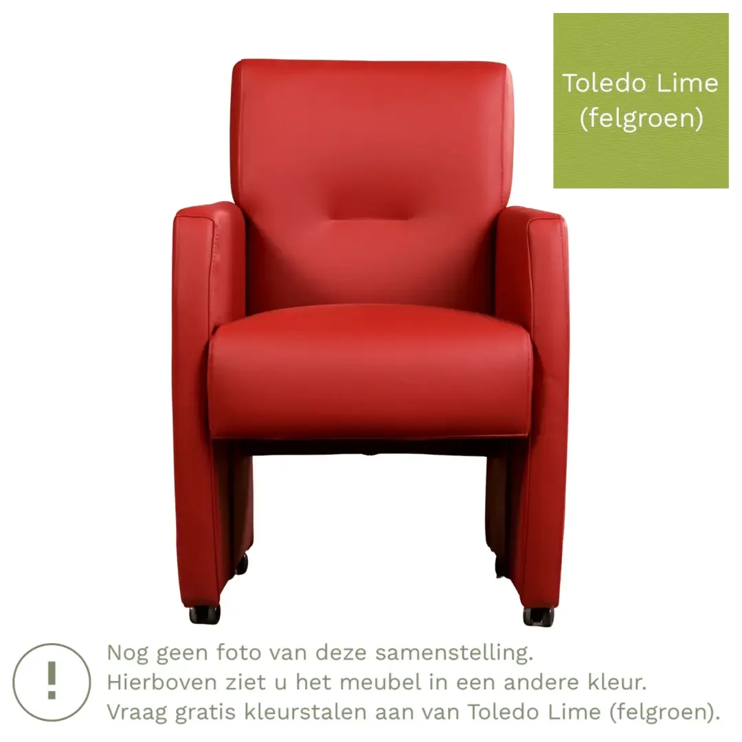 afbeelding van Leren eetkamerstoel Pleasure - Toledo Lime (felgroen) - Met handgreep zwart