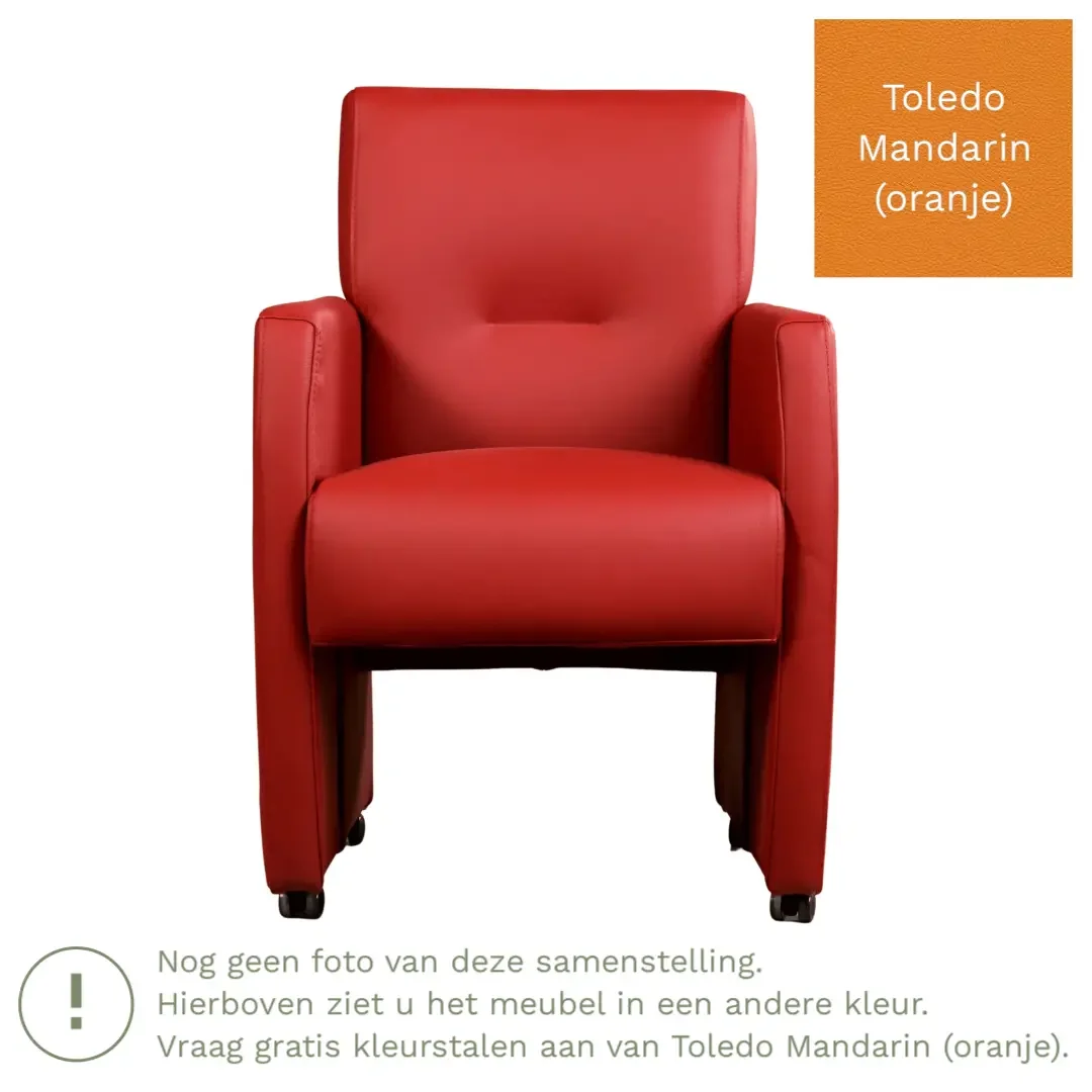 afbeelding van Leren eetkamerstoel Pleasure - Toledo Mandarin (oranje) - Met handgreep zwart