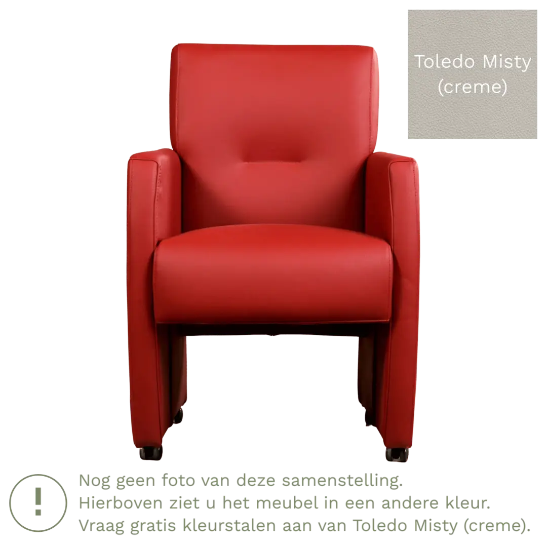 afbeelding van Leren eetkamerstoel Pleasure - Toledo Misty (crème) - Met handgreep RVS