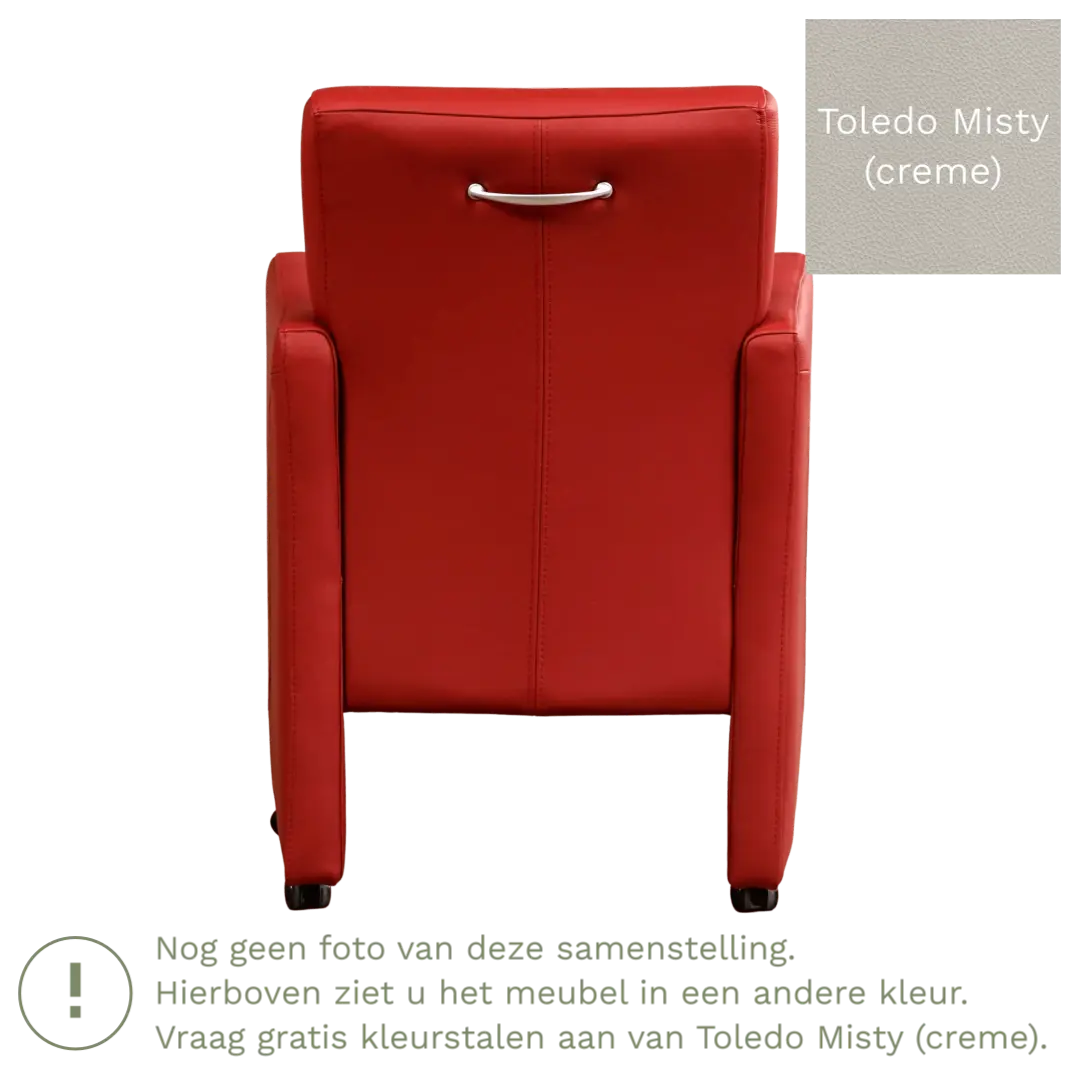 afbeelding van Leren eetkamerstoel Pleasure - Toledo Misty (crème) - Met handgreep RVS