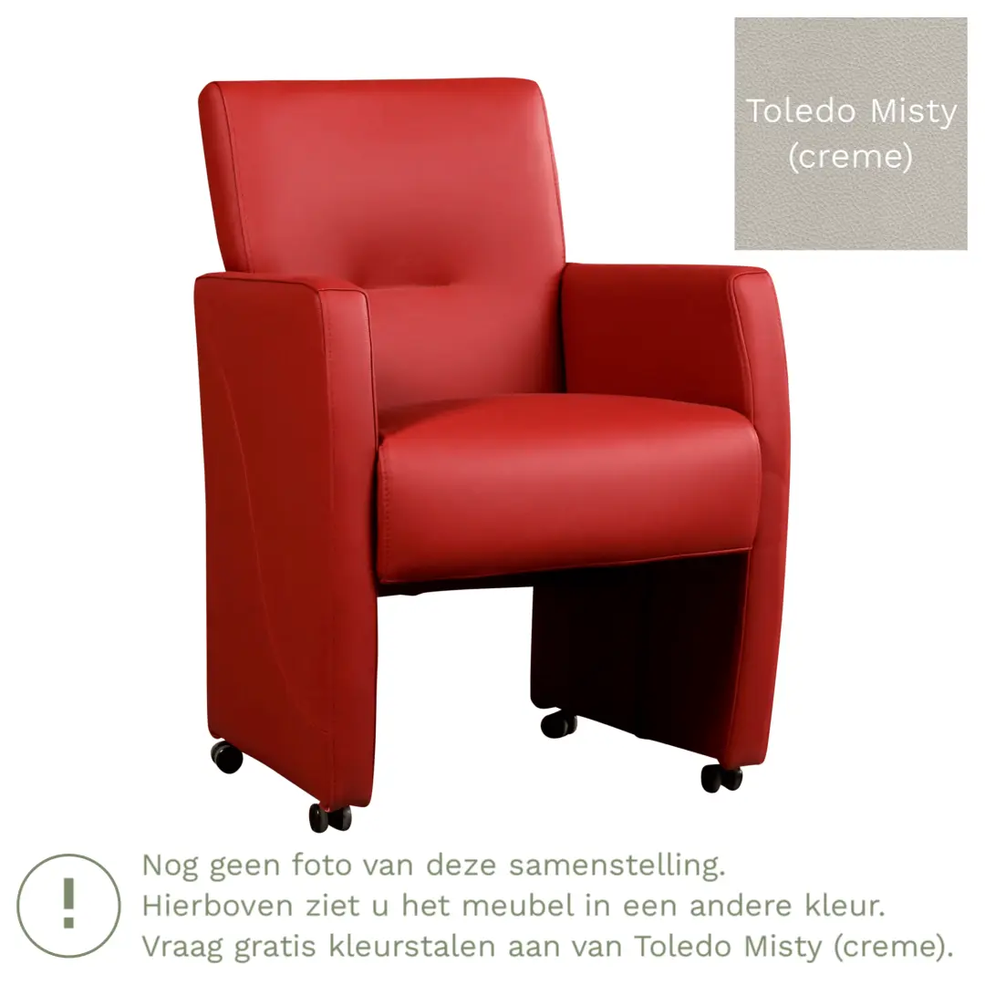 afbeelding van Leren eetkamerstoel Pleasure - Toledo Misty (crème) - Met handgreep zwart