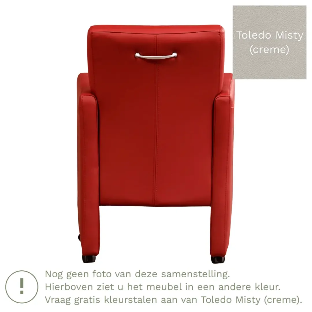 afbeelding van Leren eetkamerstoel Pleasure - Toledo Misty (crème) - Met handgreep zwart