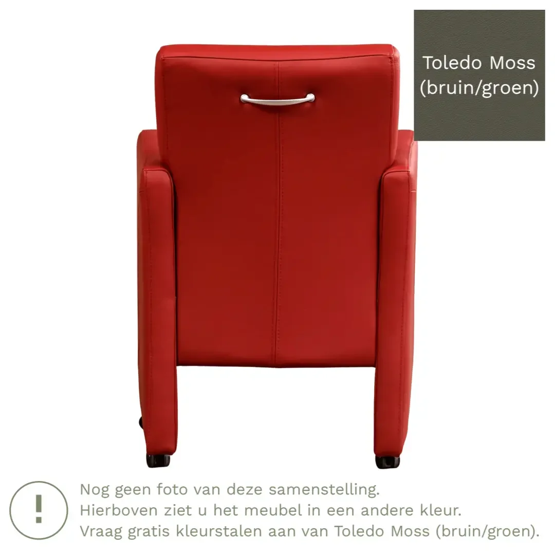 afbeelding van Leren eetkamerstoel Pleasure - Toledo Moss (bruin/groen) - Met handgreep zwart