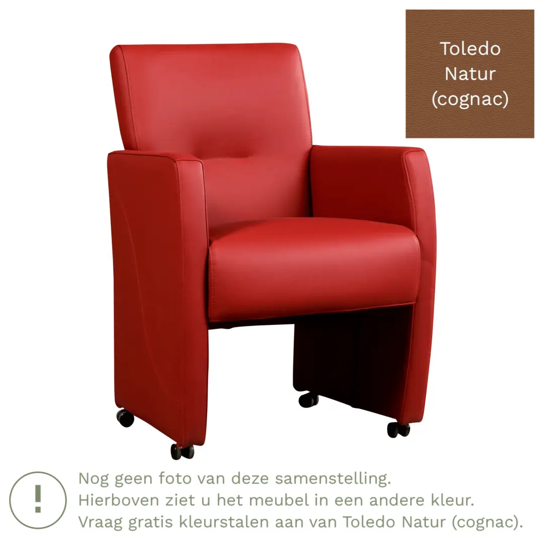 afbeelding van Leren eetkamerstoel Pleasure - Toledo Natur (cognac) - Met handgreep RVS