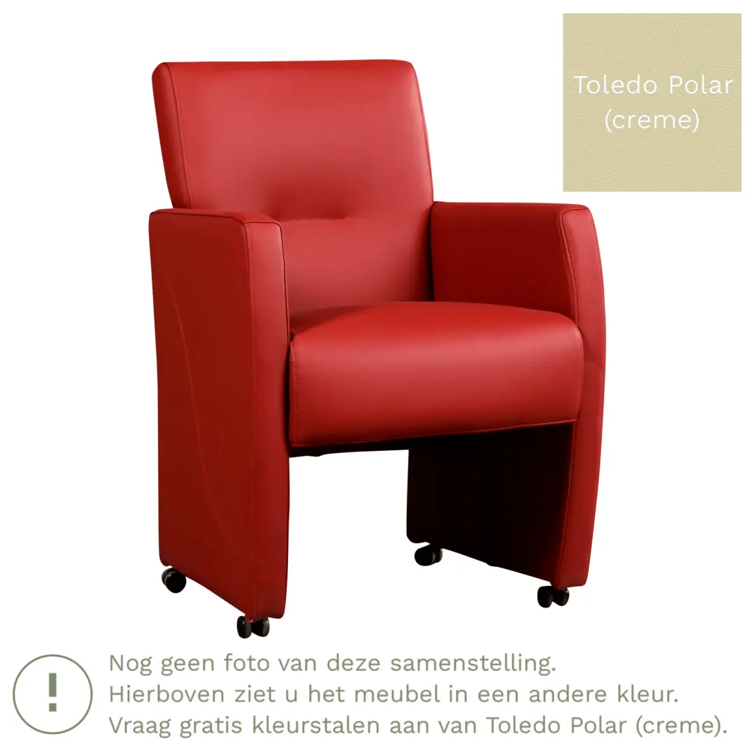 afbeelding van Leren eetkamerstoel Pleasure - Toledo Polar (crème) - Met handgreep zwart