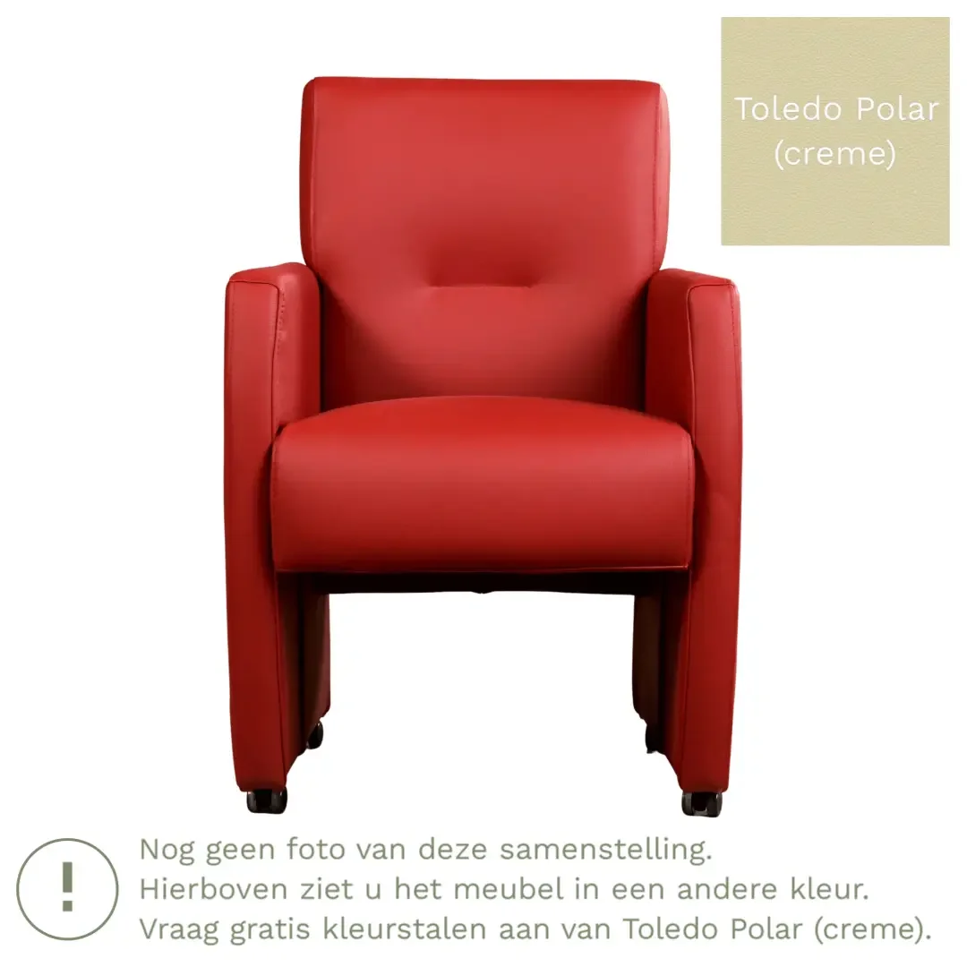 afbeelding van Leren eetkamerstoel Pleasure - Toledo Polar (crème) - Met handgreep zwart