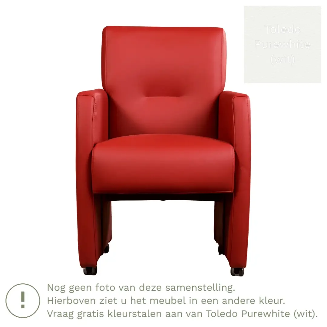 afbeelding van Leren eetkamerstoel Pleasure - Toledo Purewhite (wit) - Met handgreep zwart