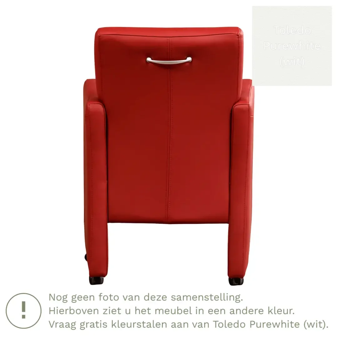 afbeelding van Leren eetkamerstoel Pleasure - Toledo Purewhite (wit) - Met handgreep zwart
