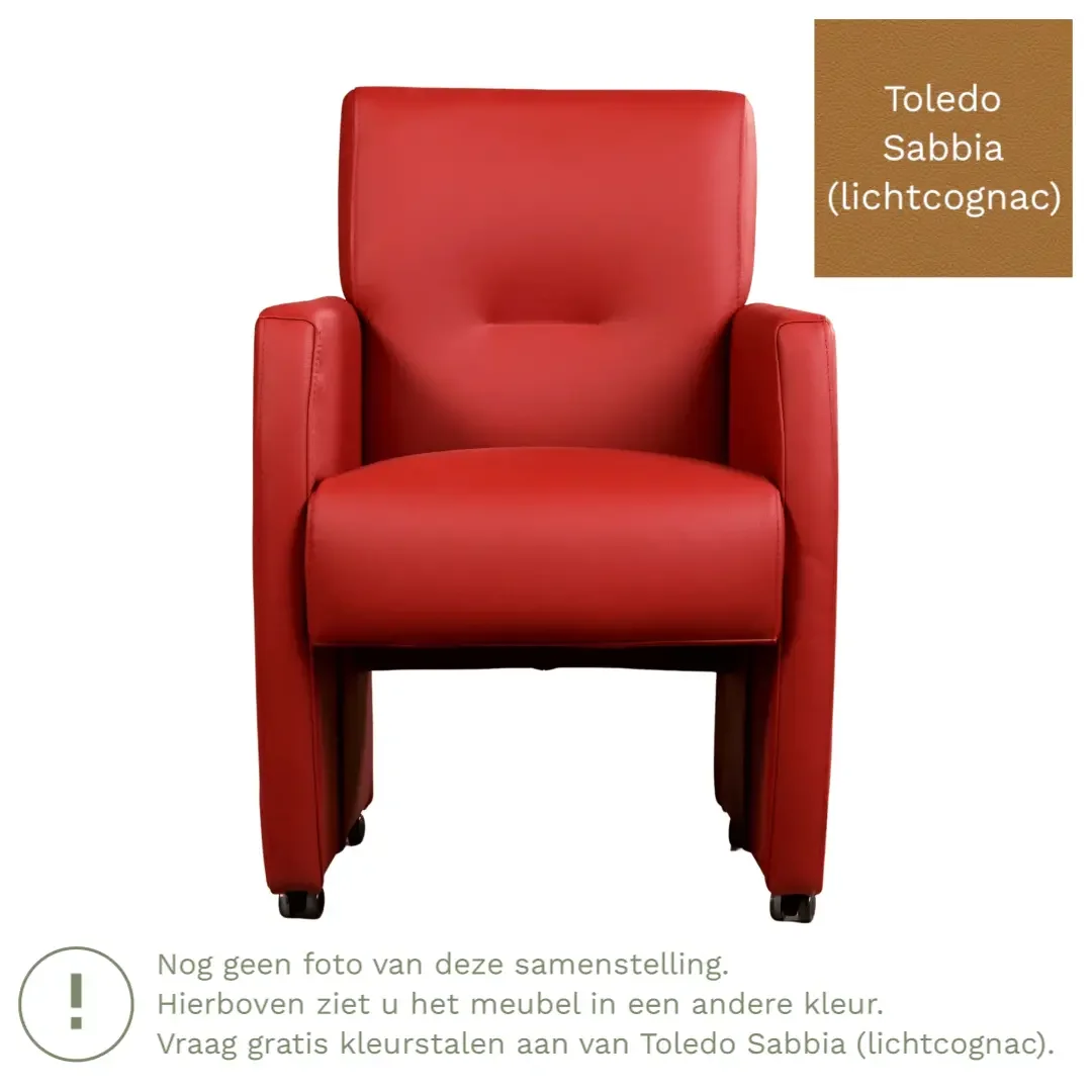 afbeelding van Leren eetkamerstoel Pleasure - Toledo Sabbia (lichtcognac) - Met handgreep zwart