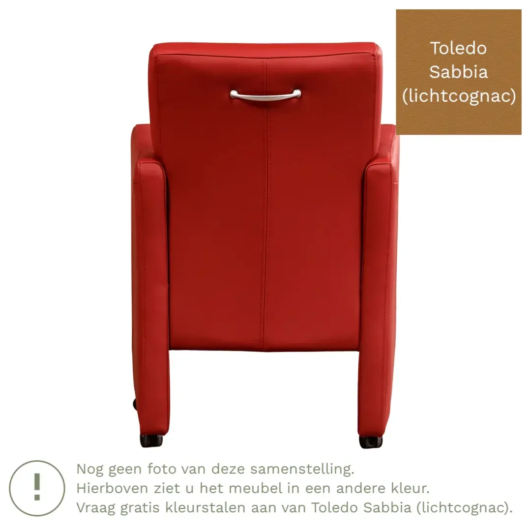 afbeelding van Leren eetkamerstoel Pleasure - Toledo Sabbia (lichtcognac) - Met handgreep zwart