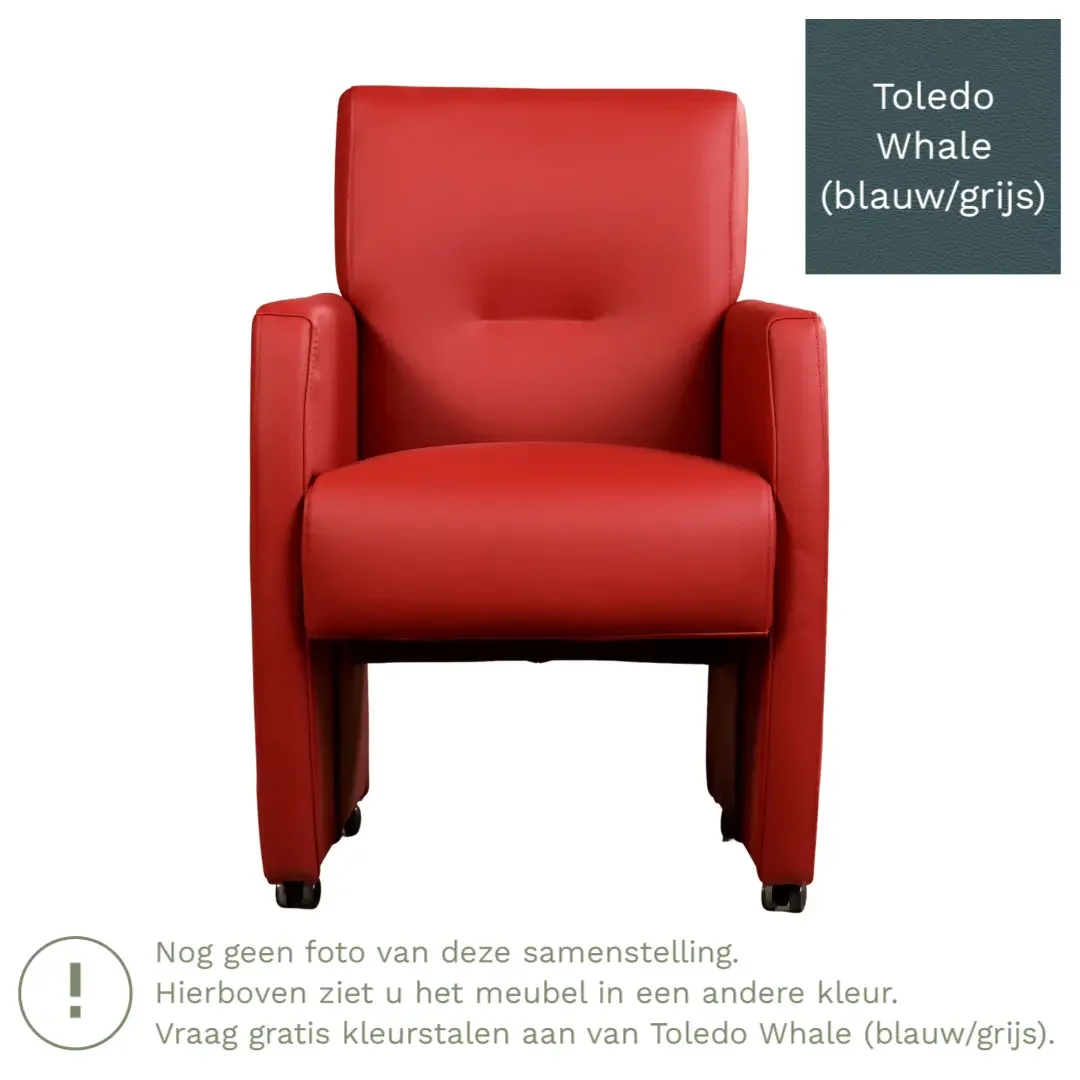 afbeelding van Leren eetkamerstoel Pleasure - Toledo Whale (blauw/grijs) - Met handgreep zwart