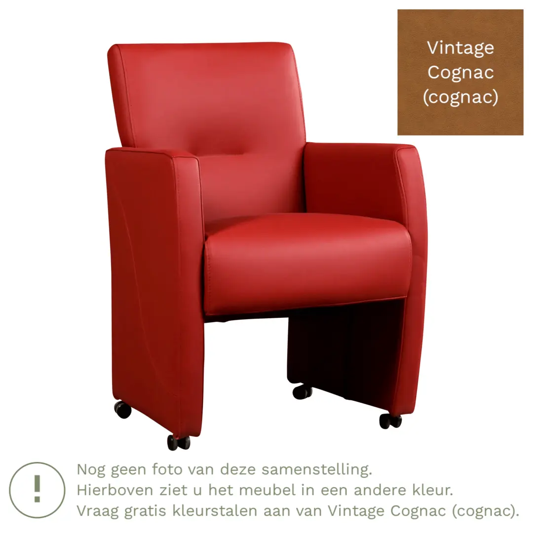 afbeelding van Leren eetkamerstoel Pleasure - Vintage Cognac (cognac) - Met handgreep RVS