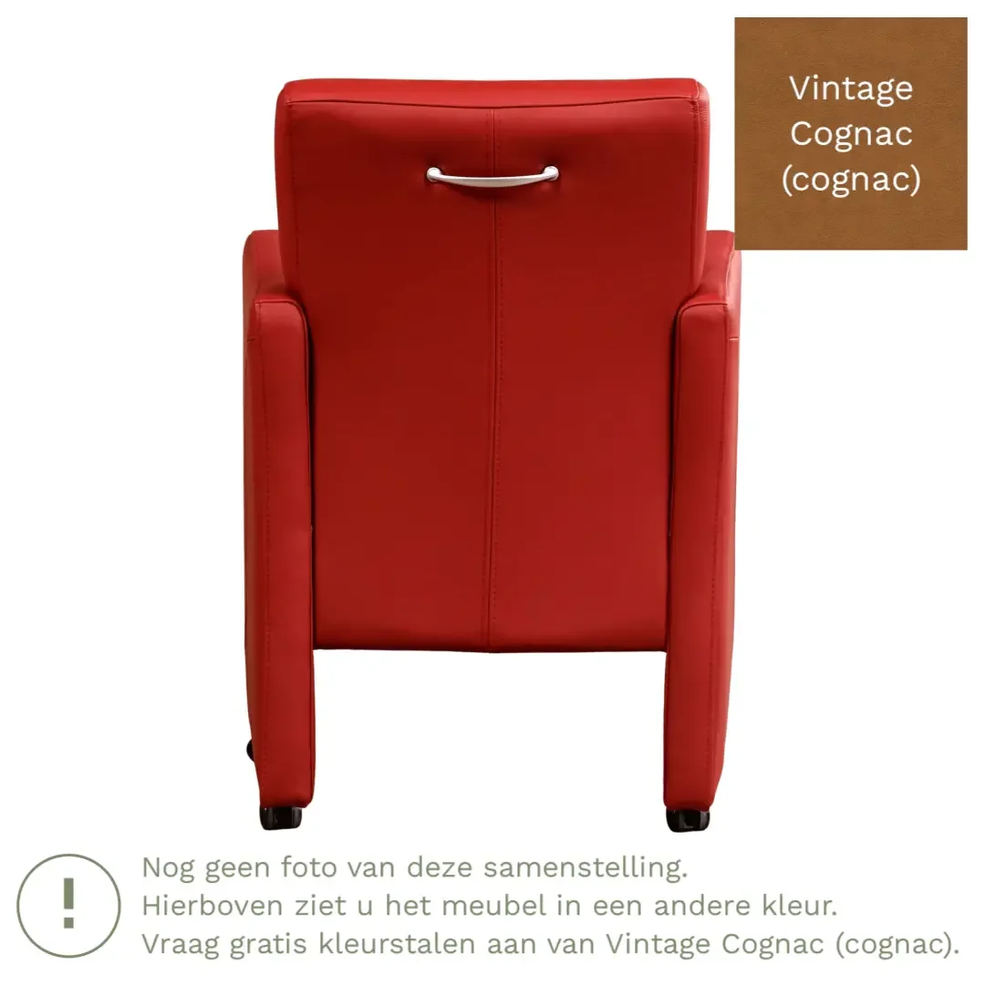 afbeelding van Leren eetkamerstoel Pleasure - Vintage Cognac (cognac) - Met handgreep RVS