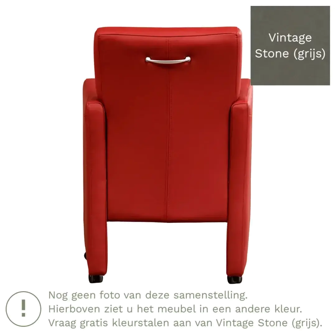 afbeelding van Leren eetkamerstoel Pleasure - Vintage Stone (grijs) - Met handgreep RVS