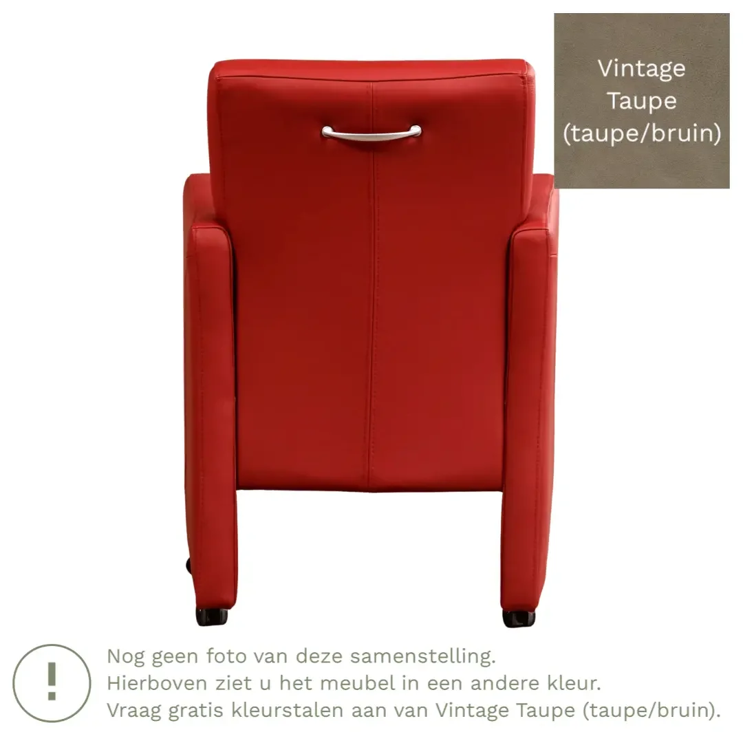 afbeelding van Leren eetkamerstoel Pleasure - Vintage Taupe (taupe/bruin) - Met handgreep zwart