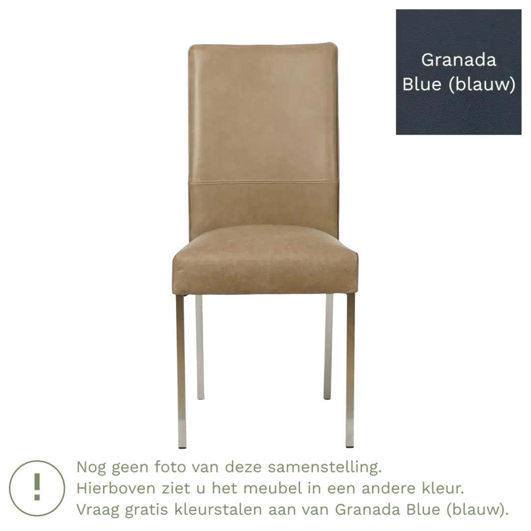afbeelding van Leren eetkamerstoel Real - Granada Blue (blauw) - Poten staal vierkant RVS