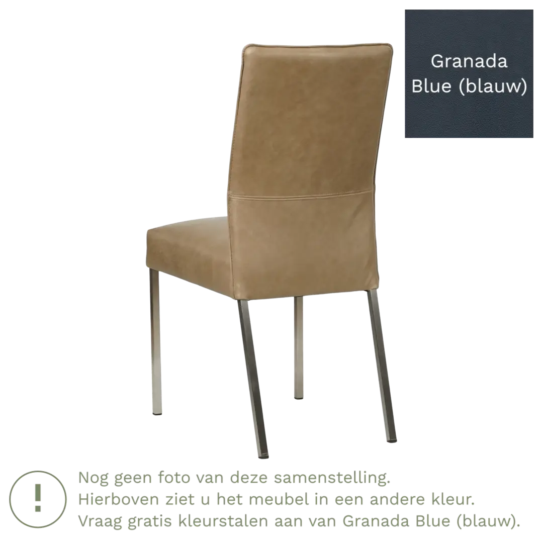 afbeelding van Leren eetkamerstoel Real - Granada Blue (blauw) - Poten staal vierkant RVS